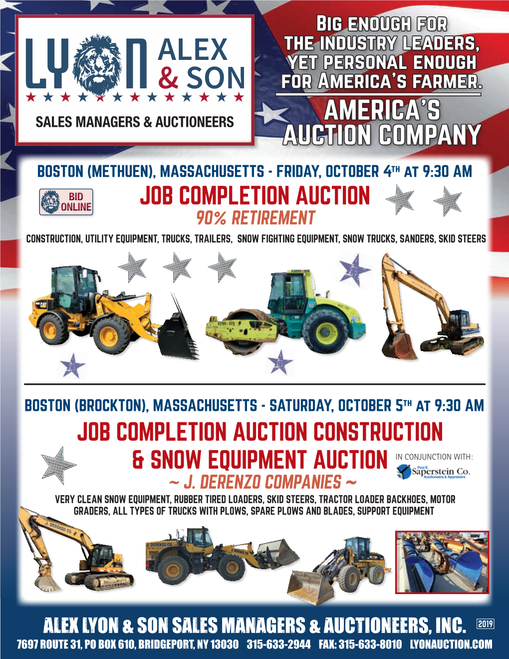 AMERICA's AUCTION COMPANY BOSTON (METHUEN), MASSACHUSETTS - FRIDAY, OCTOBER 4Th at 9:30 AM ADDRESS: 11 Cross Street, Methuen, Massachusetts 01844