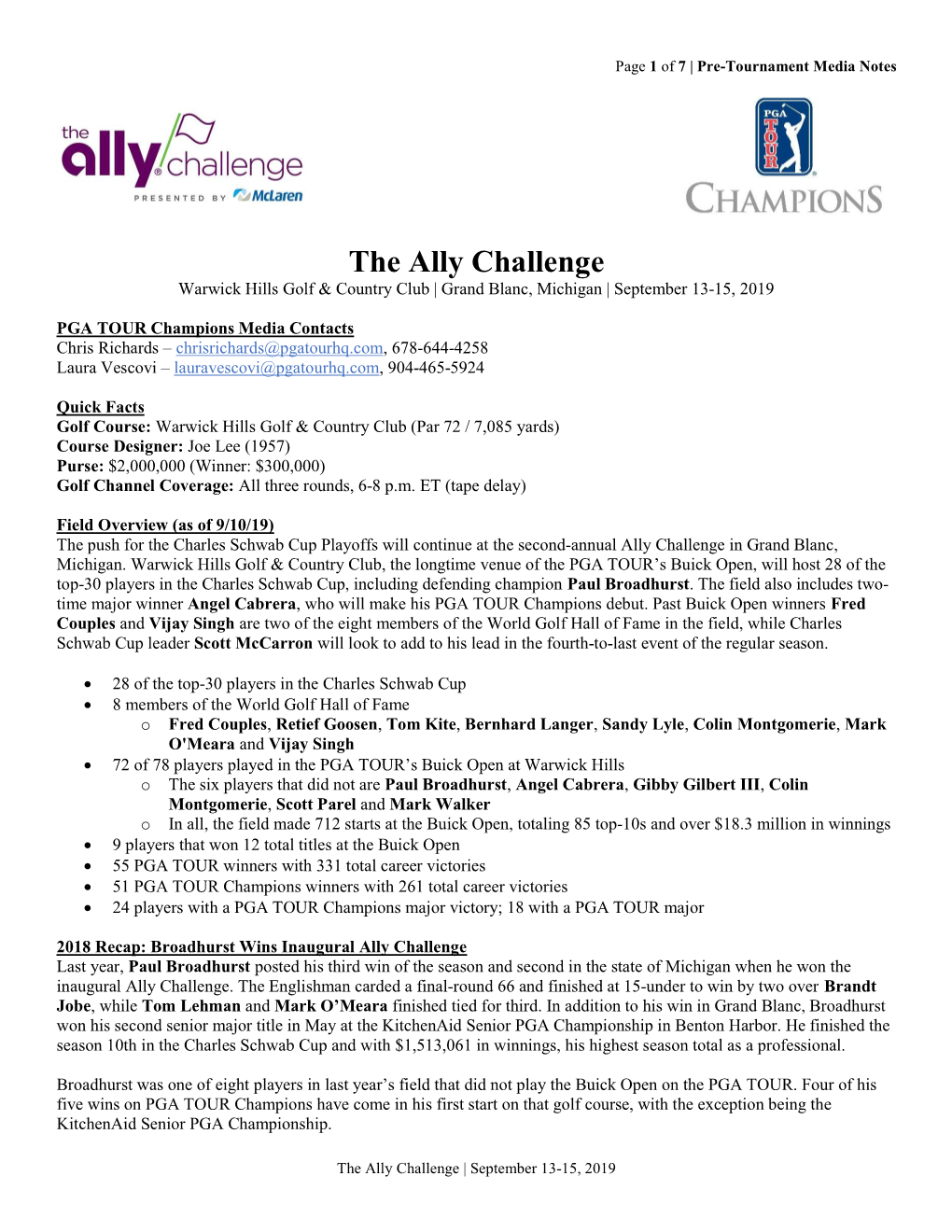 The Ally Challenge Warwick Hills Golf & Country Club | Grand Blanc, Michigan | September 13-15, 2019