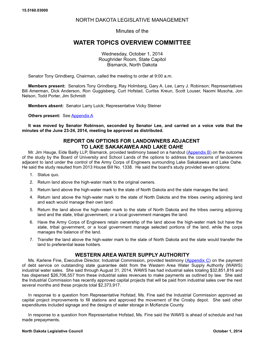 Water Topics Overview Committee