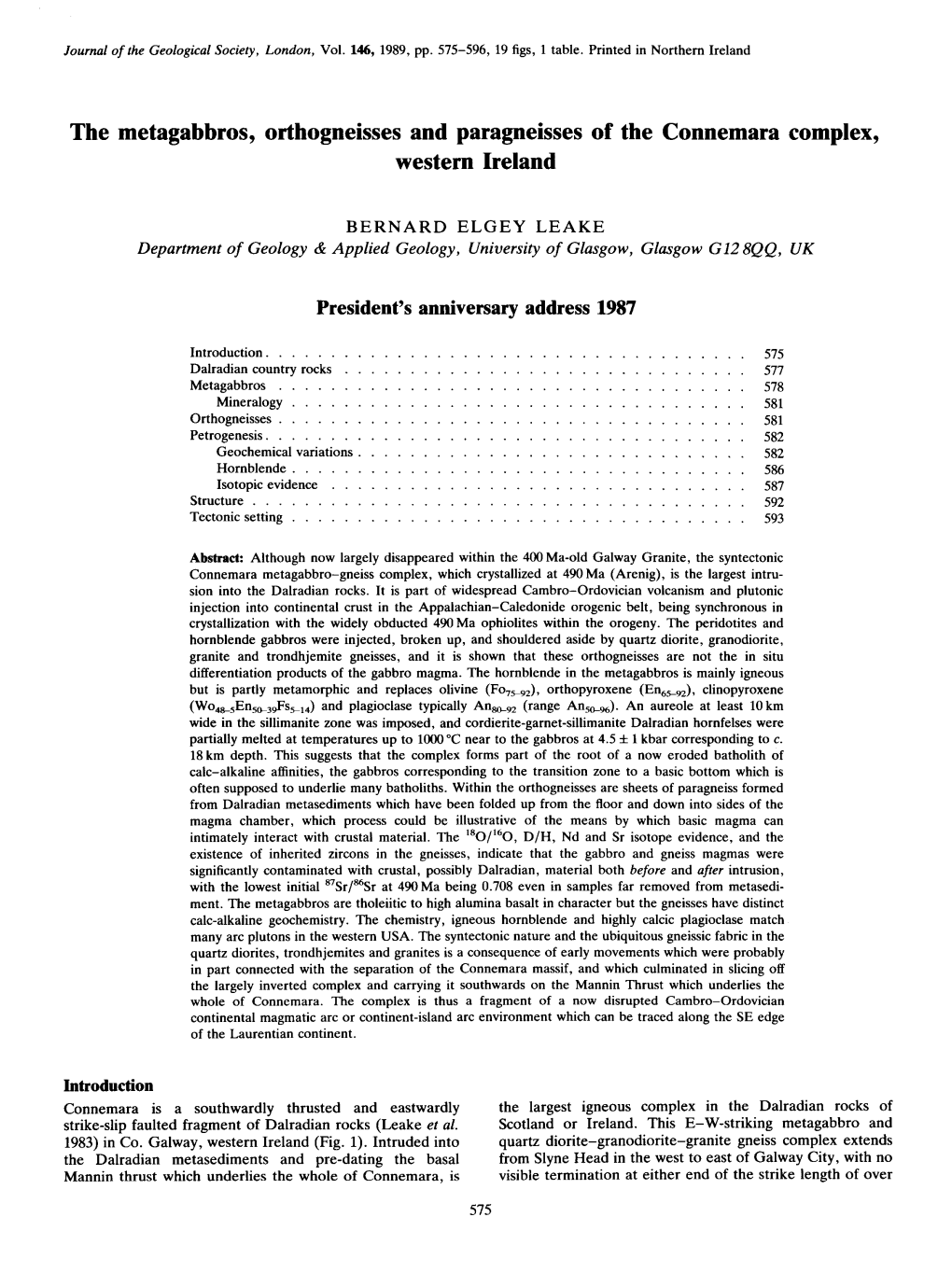 The Metagabbros, Orthogneisses and Paragneisses of the Connemara Complex, Western Ireland