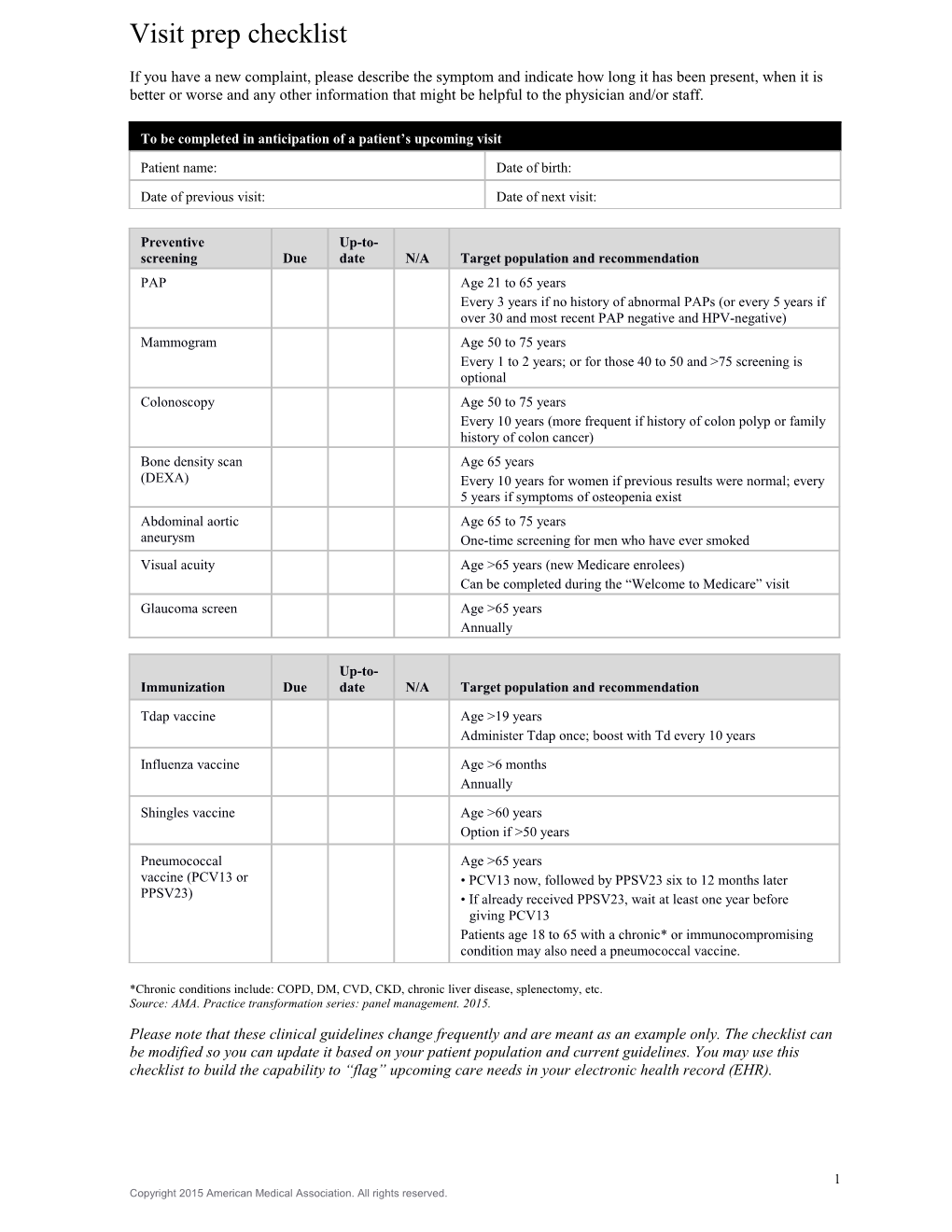 Visit Prep Checklist