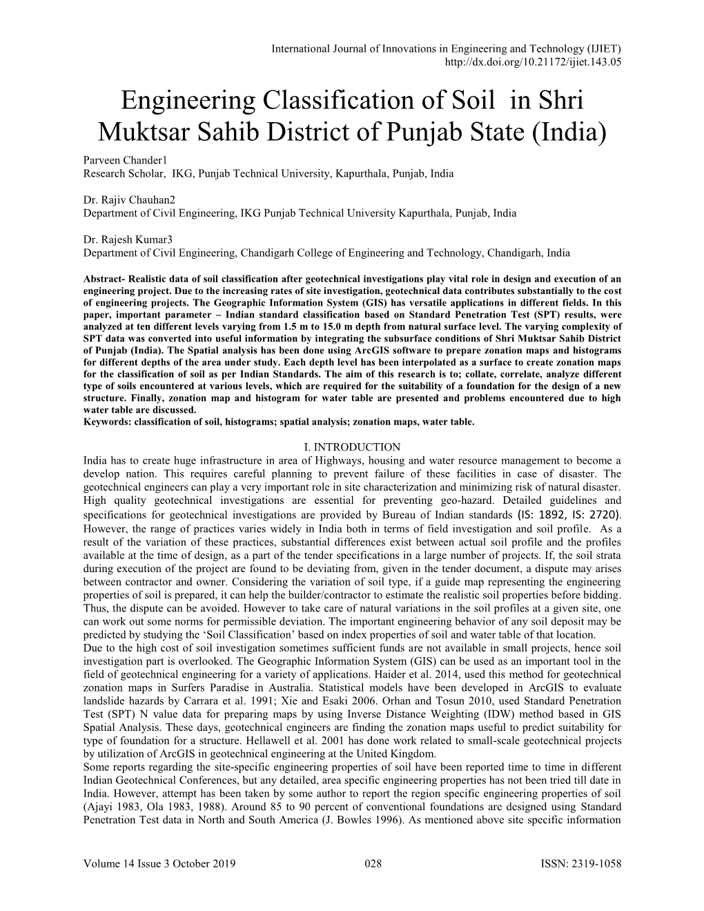 Engineering Classification of Soil in Shri Muktsar Sahib District of Punjab State (India)