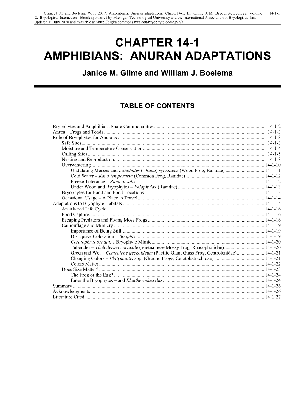 Amphibians: Anuran Adaptations