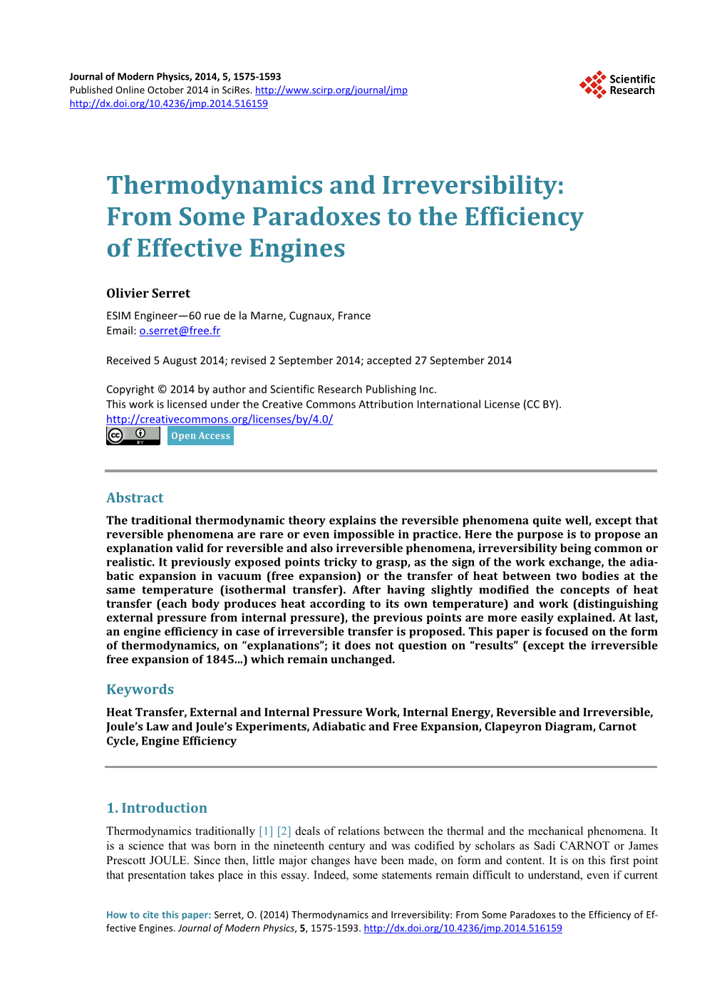 Thermodynamics and Irreversibility: from Some Paradoxes to the Efficiency of Effective Engines