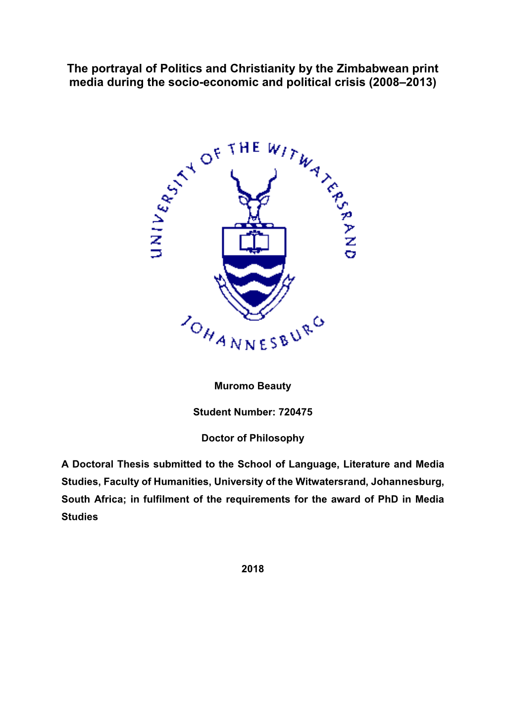 The Portrayal of Politics and Christianity by the Zimbabwean Print Media During the Socio-Economic and Political Crisis (2008–2013)