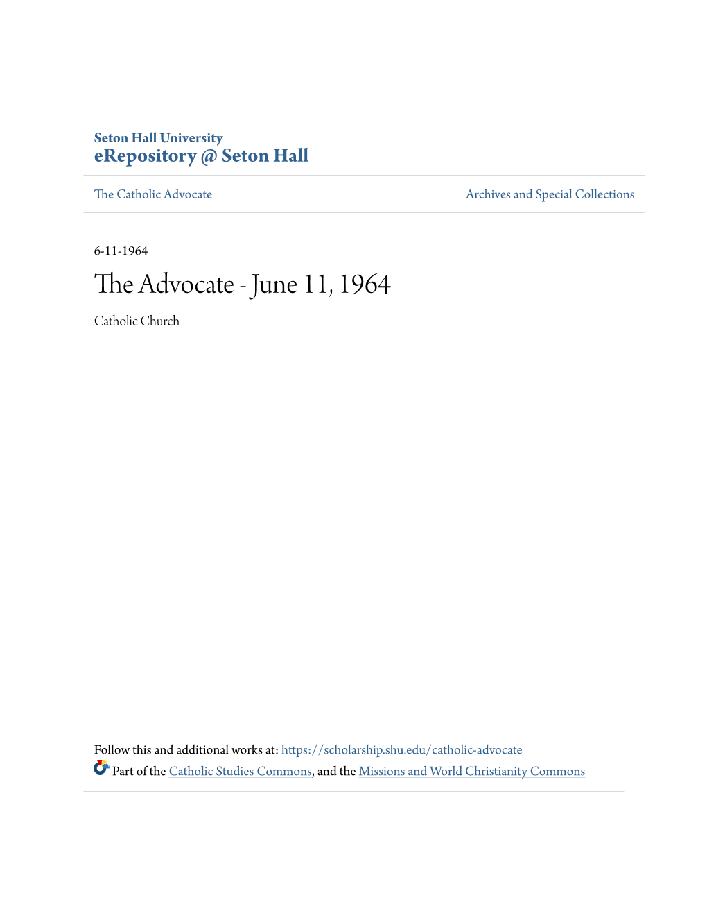 The Advocate - June 11, 1964 Catholic Church