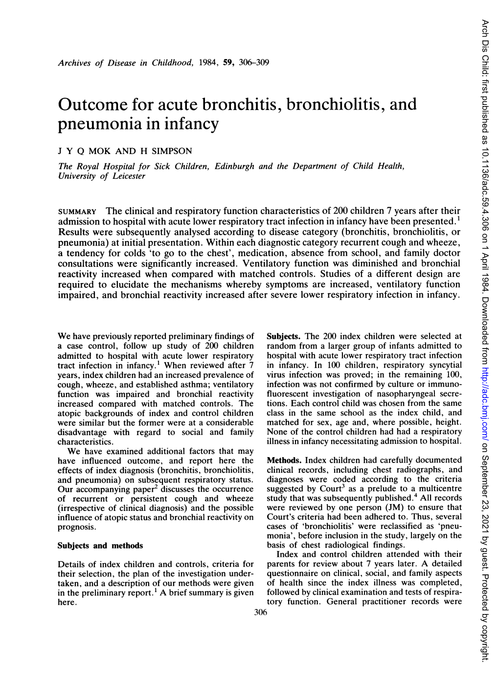 Outcome for Acute Bronchitis, Bronchiolitis, and Pneumonia in Infancy