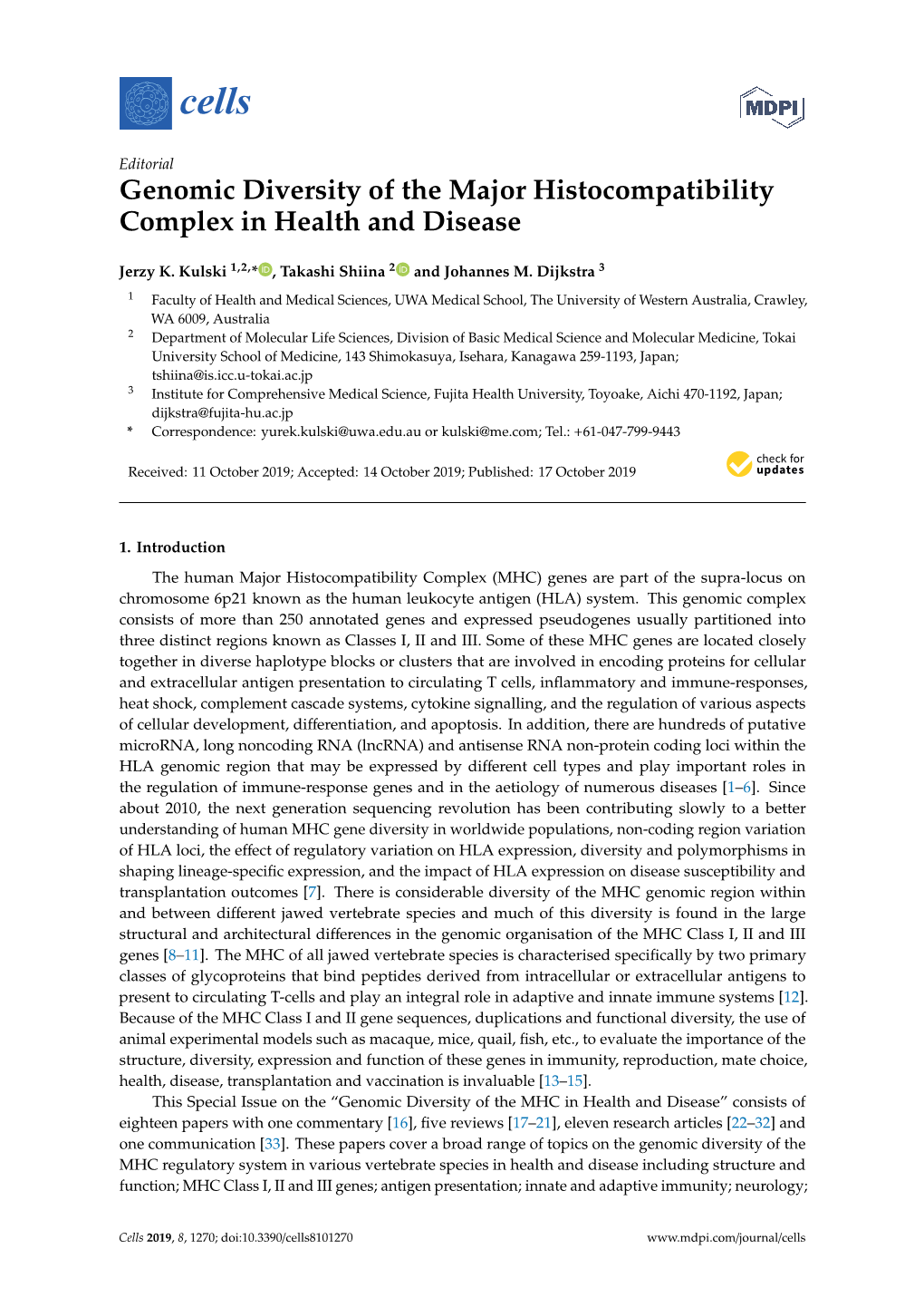 Genomic Diversity of the Major Histocompatibility Complex in Health and Disease