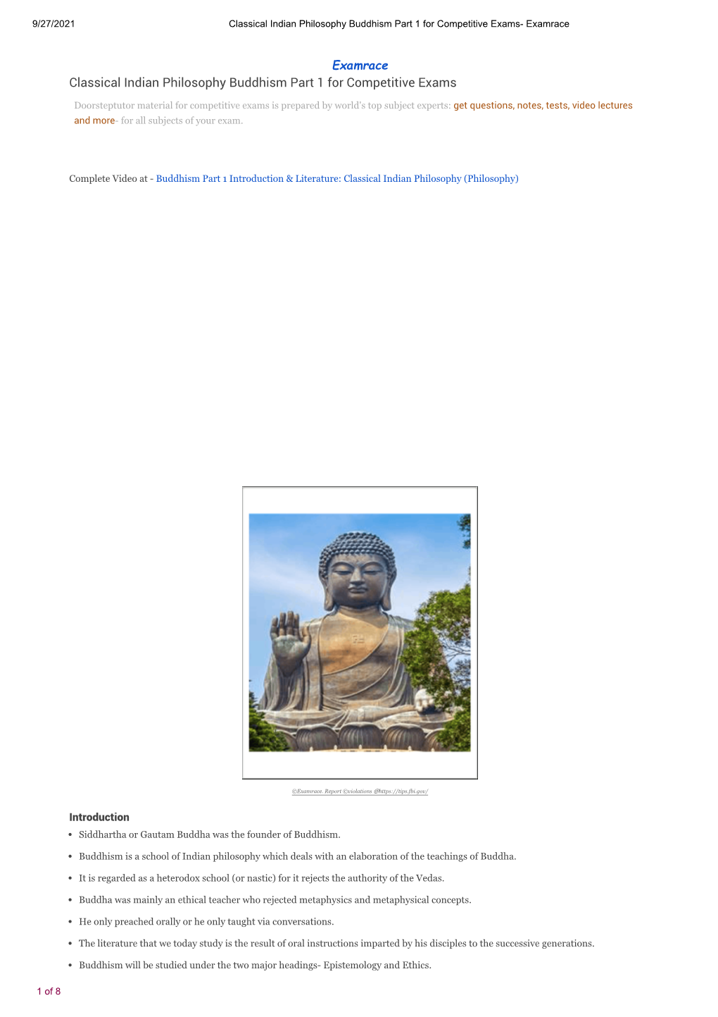 Classical Indian Philosophy Buddhism Part 1 for Competitive Exams- Examrace