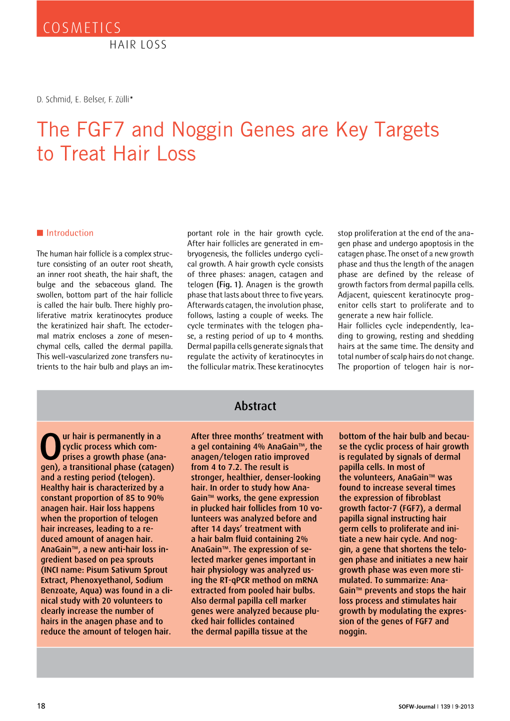 The FGF7 and Noggin Genes Are Key Targets to Treat Hair Loss