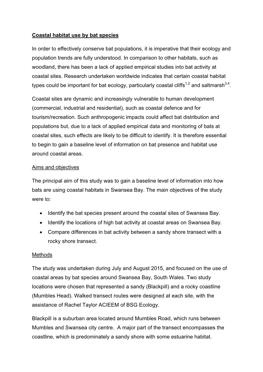 Coastal Habitat Use by Bat Species