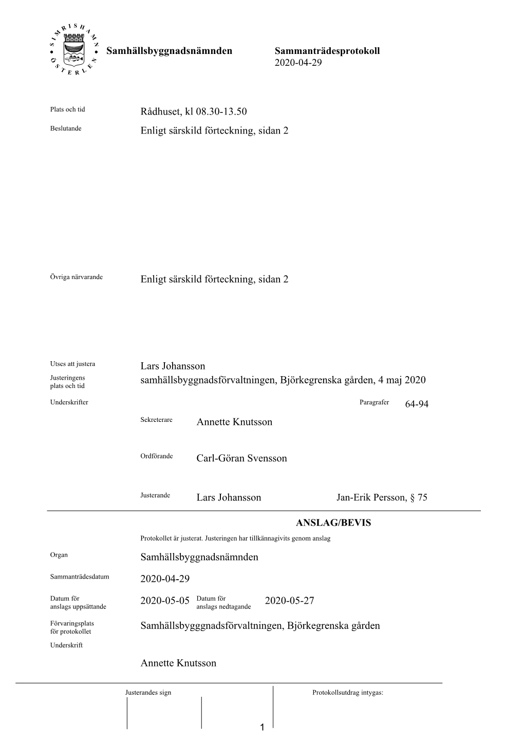 Protokoll 2020-04-29