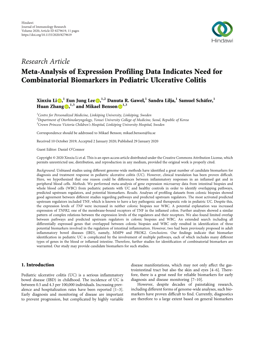 Research Article Meta-Analysis of Expression Profiling Data Indicates Need for Combinatorial Biomarkers in Pediatric Ulcerative Colitis