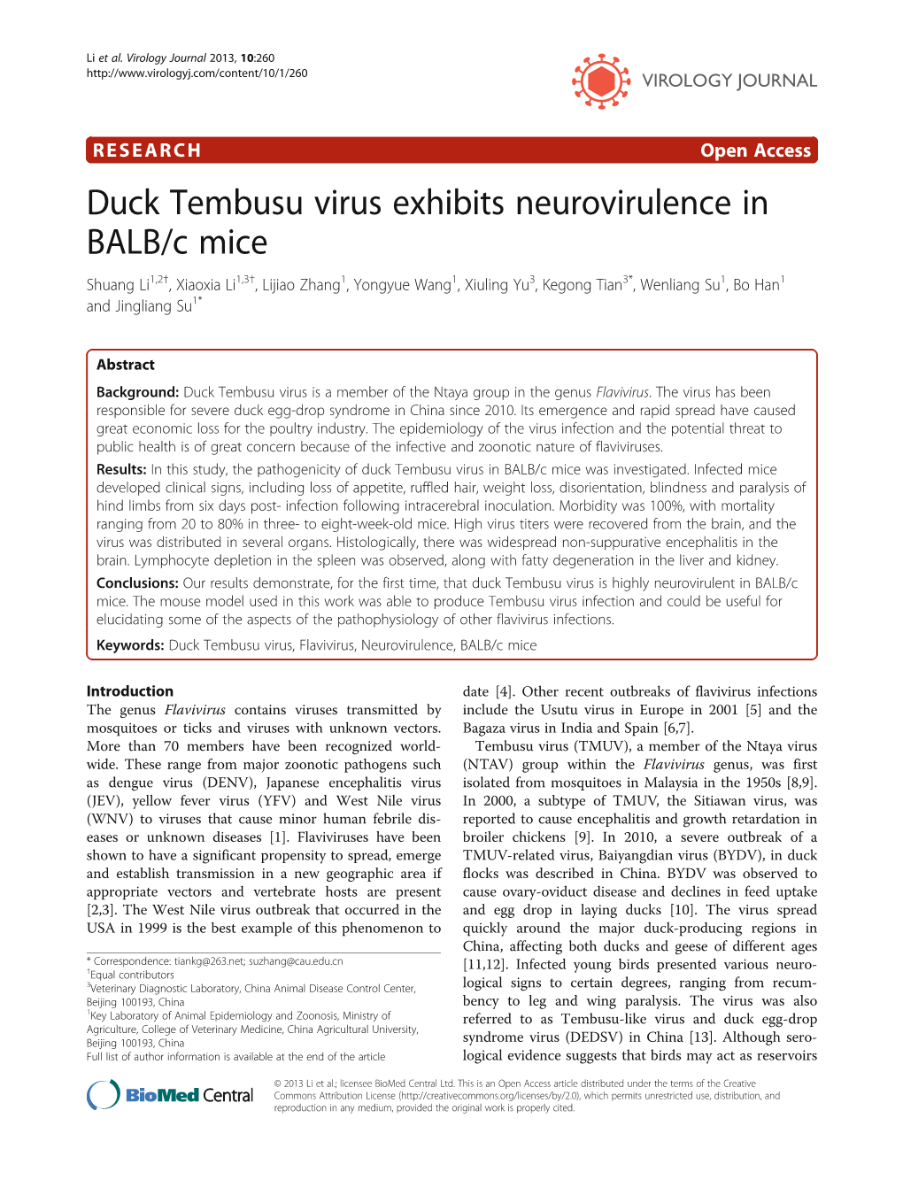 Duck Tembusu Virus Exhibits Neurovirulence in BALB/C Mice
