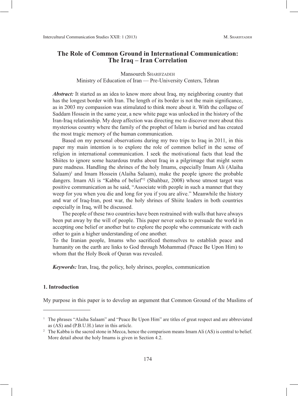 The Role of Common Ground in International Communication: the Iraq – Iran Correlation