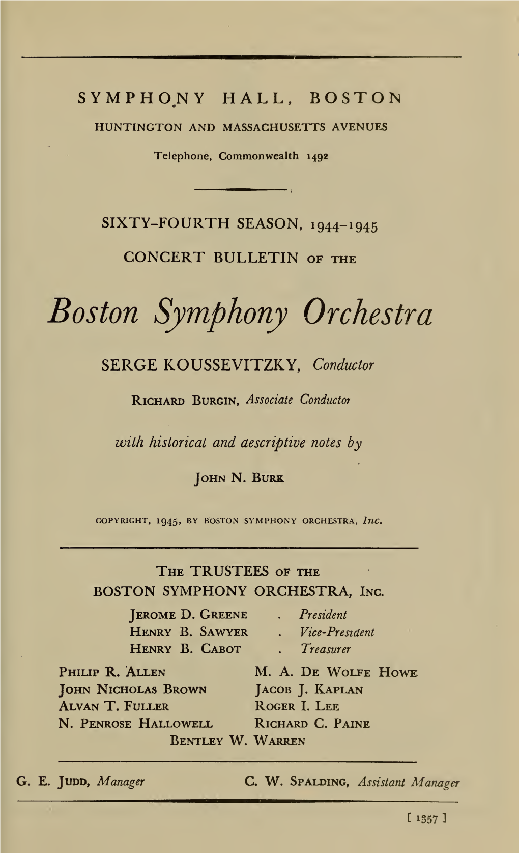 Boston Symphony Orchestra Concert Programs, Season 64,1944-1945