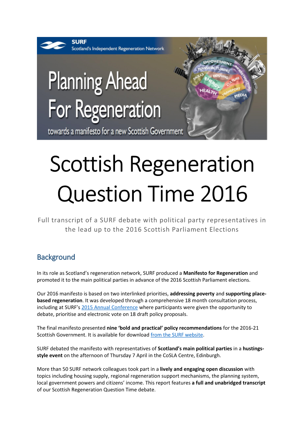 Scottish Regeneration Question Time Transcript