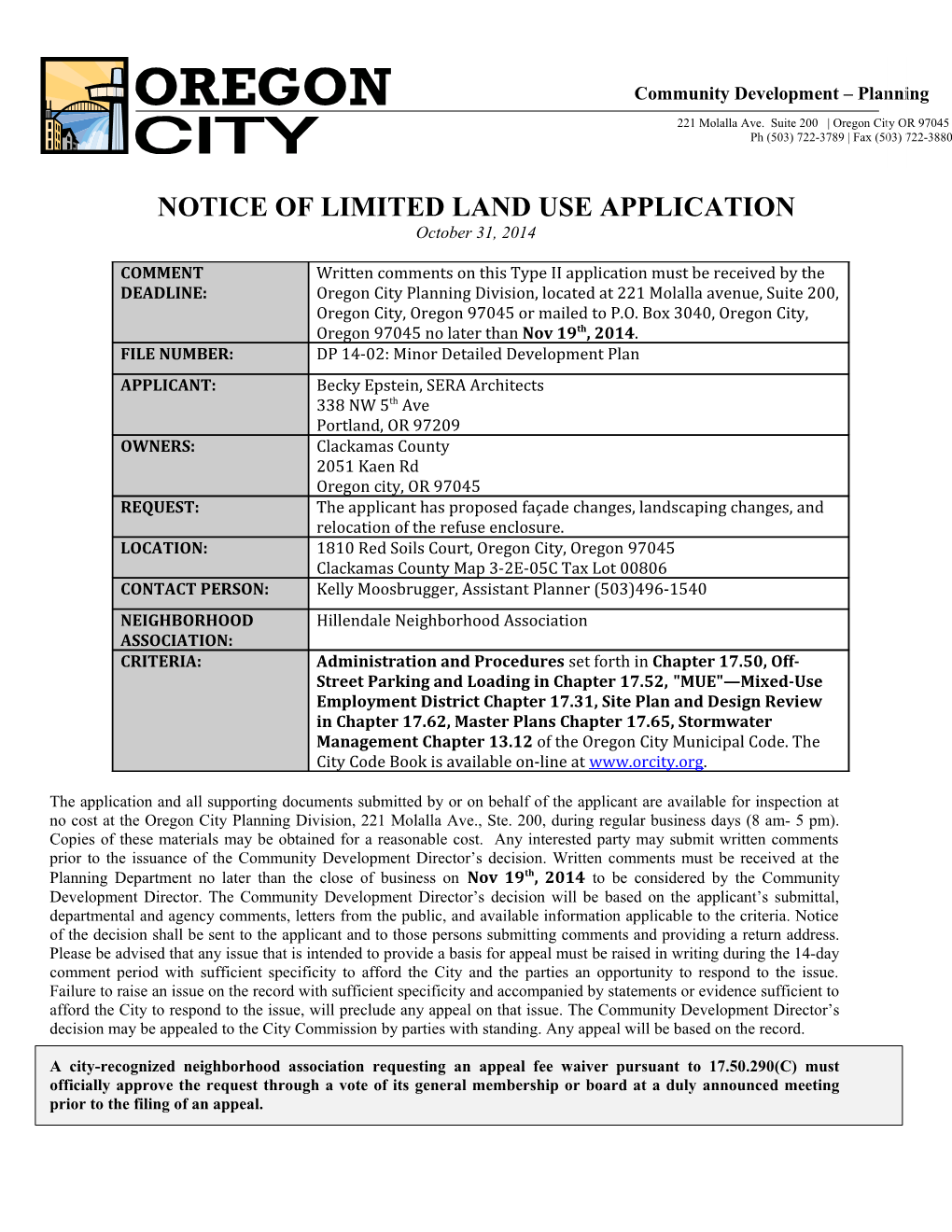 Notice of Limited Land Use Application