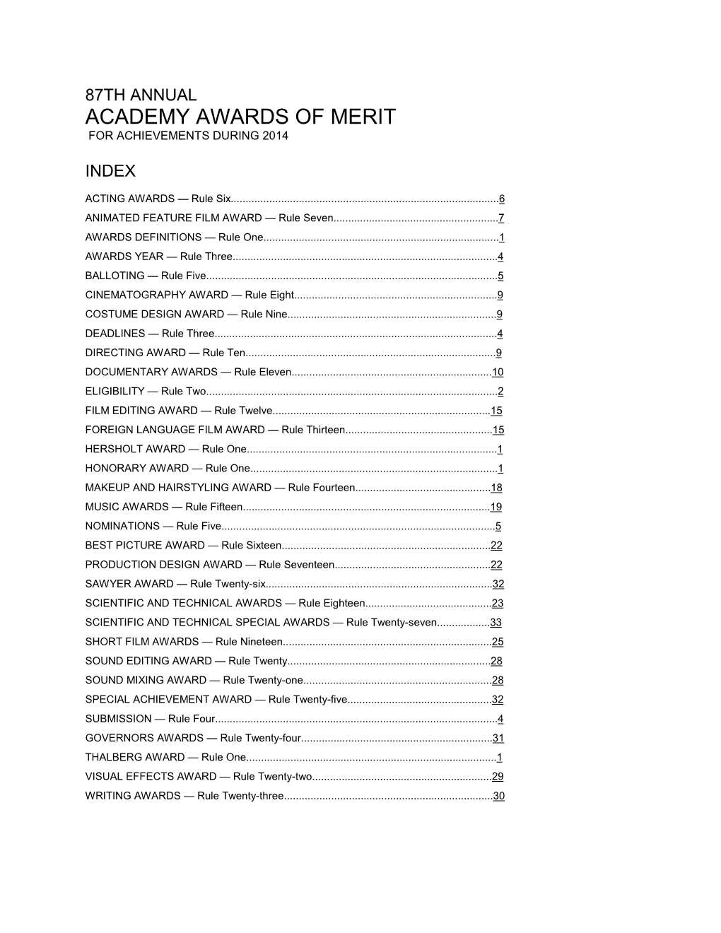 Academy Awards of Merit for Achievements During 2014