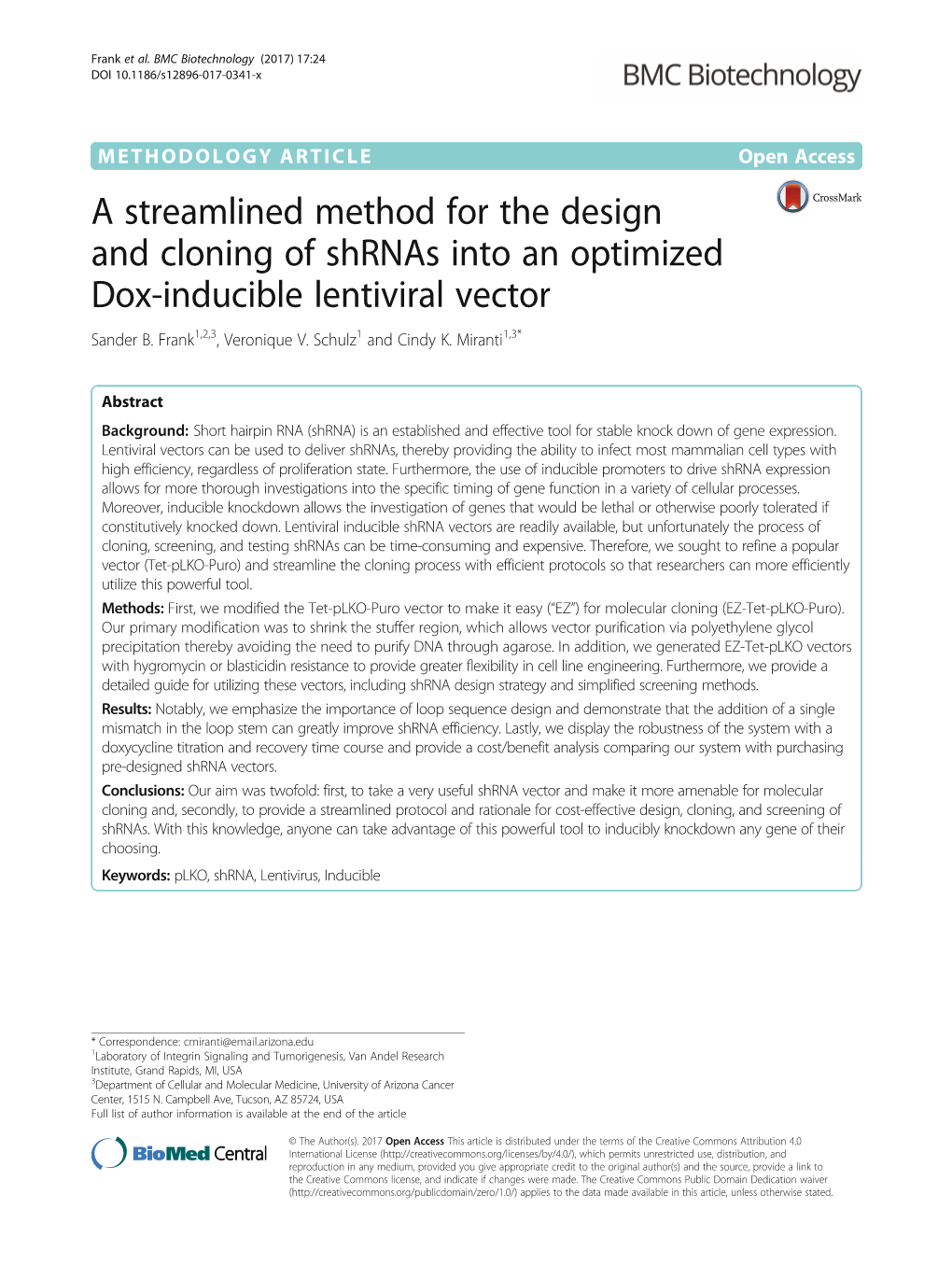 A Streamlined Method for the Design and Cloning of Shrnas Into an Optimized Dox-Inducible Lentiviral Vector Sander B