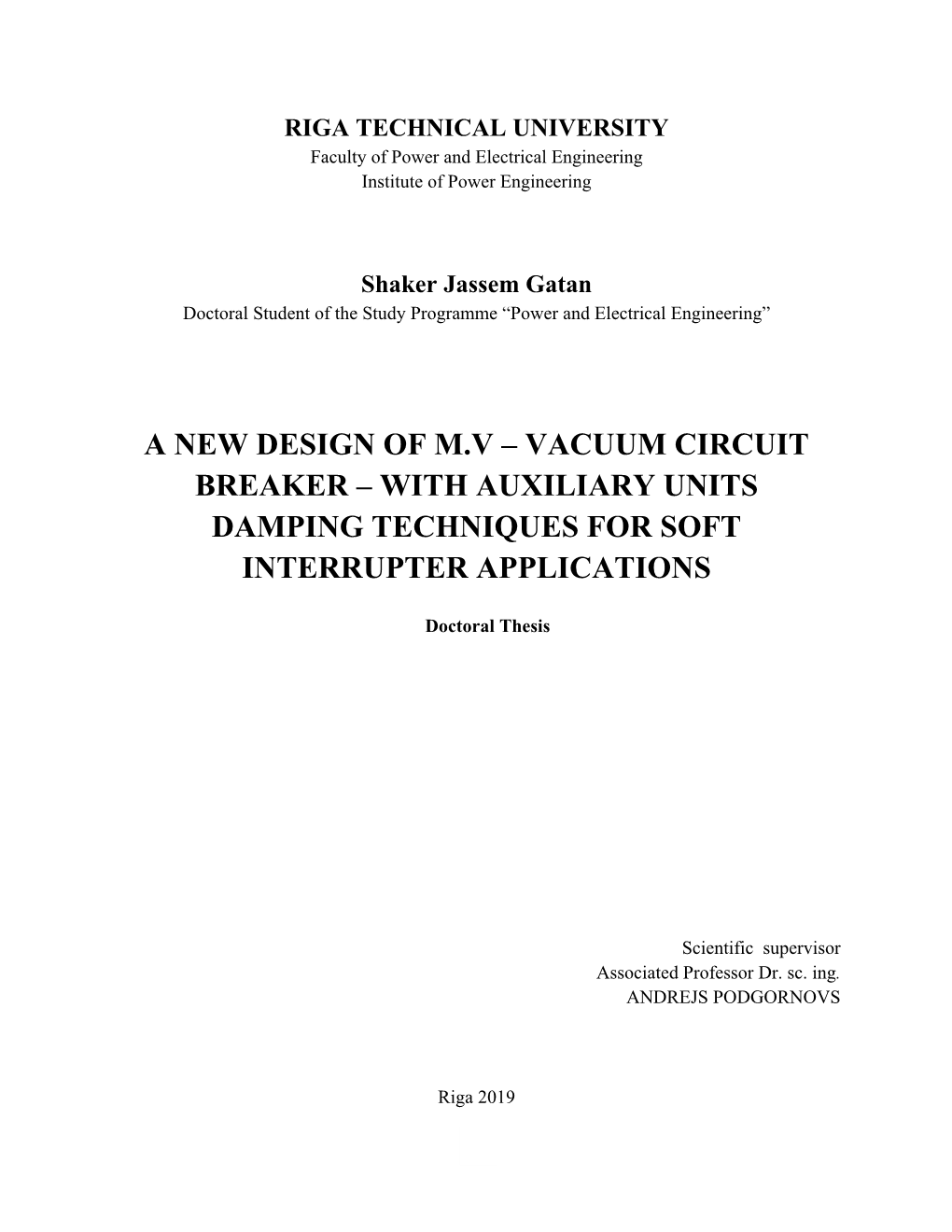 A New Design of Mv – Vacuum Circuit Breaker