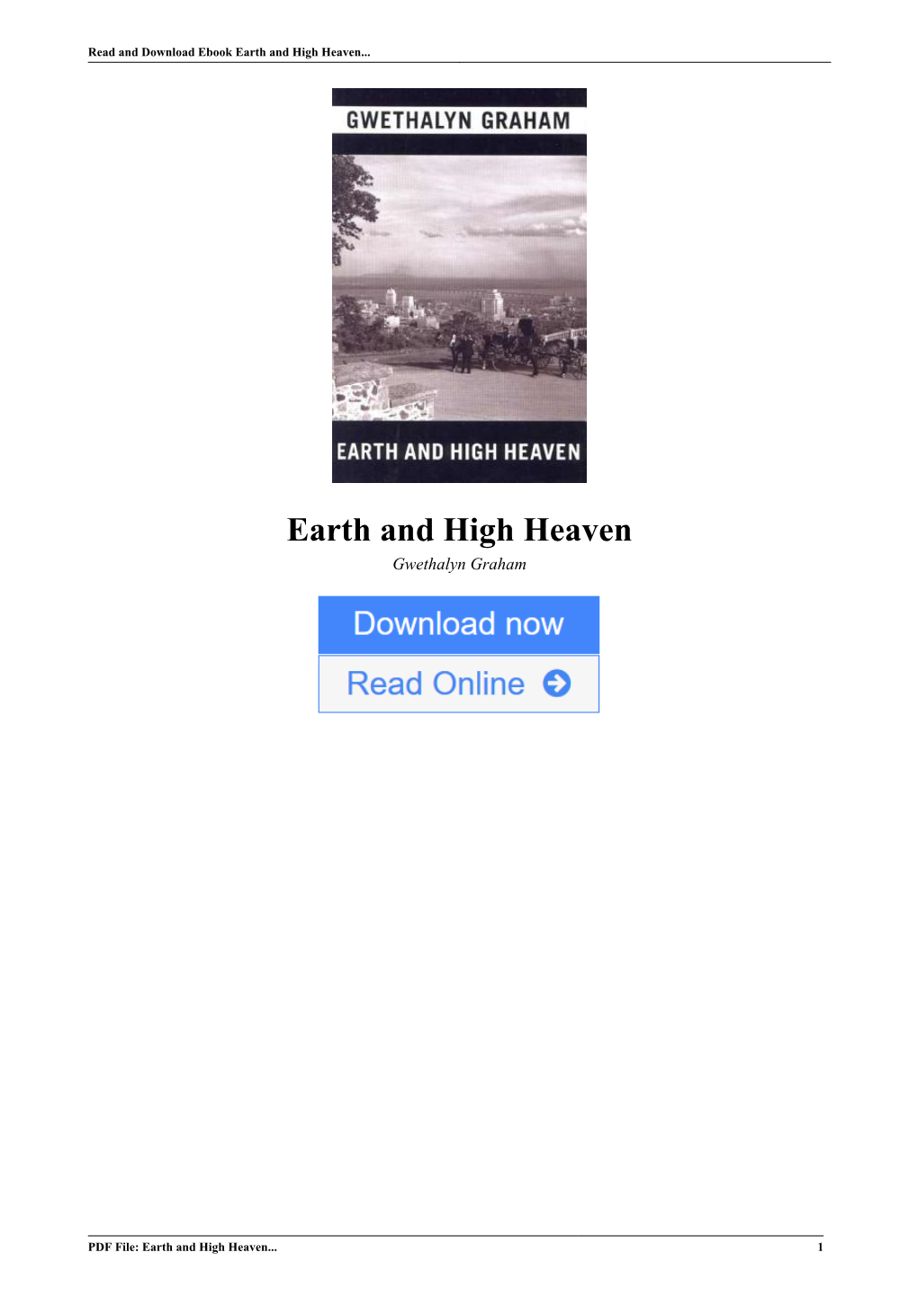 Earth and High Heaven by Gwethalyn Graham