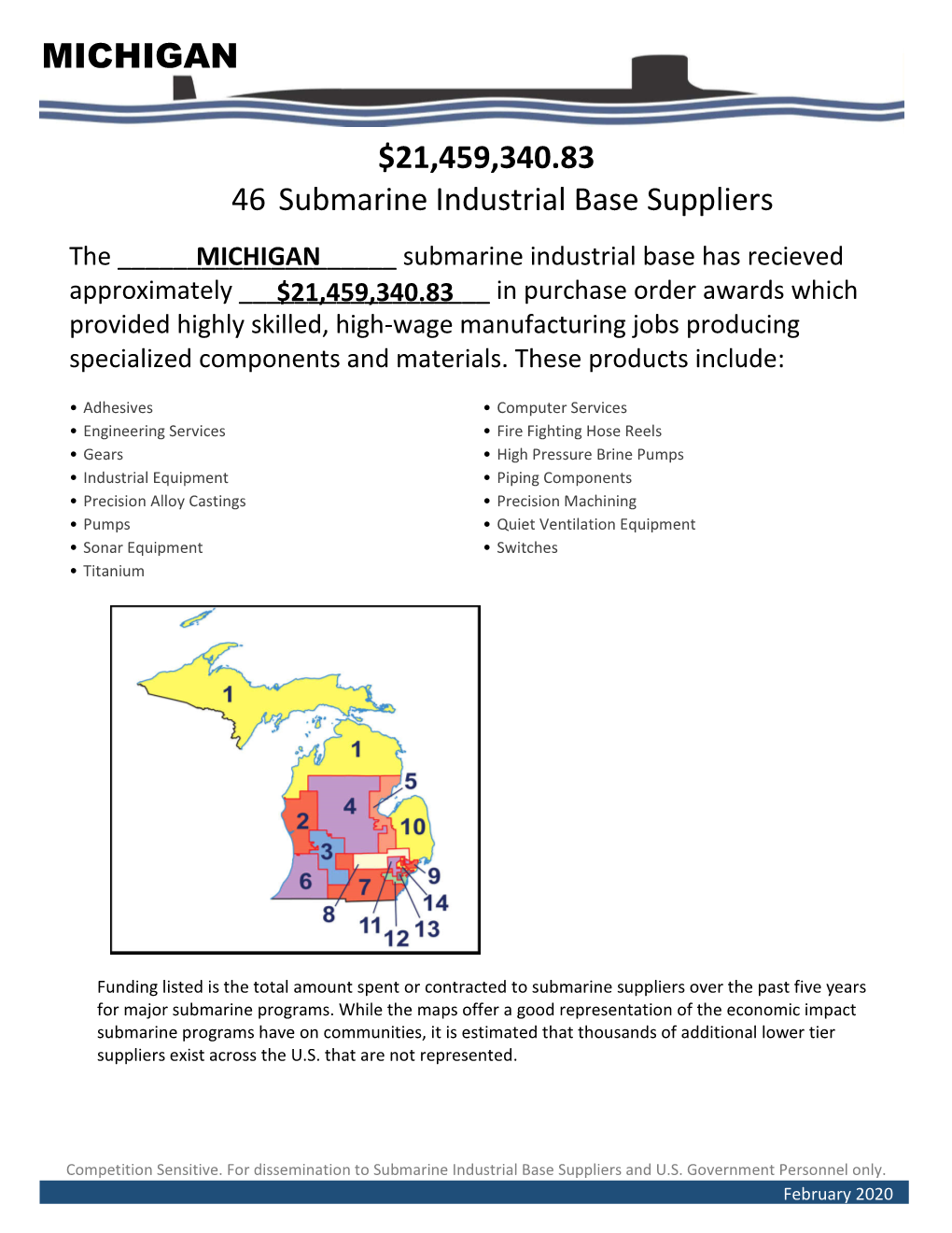 MICHIGAN 46 $21,459,340.83 Submarine Industrial Base Suppliers
