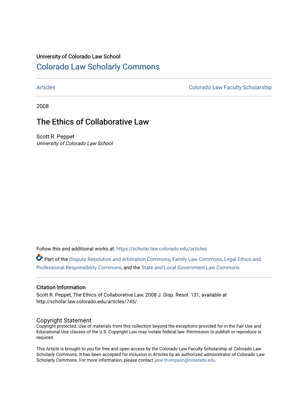 The Ethics of Collaborative Law