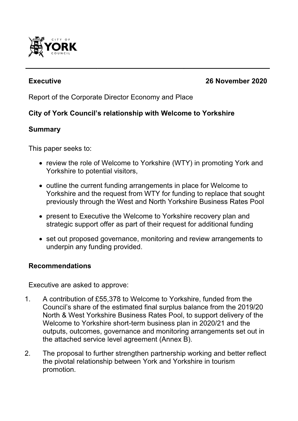 City of York Council's Relationship with Welcome to Yorkshire PDF 518