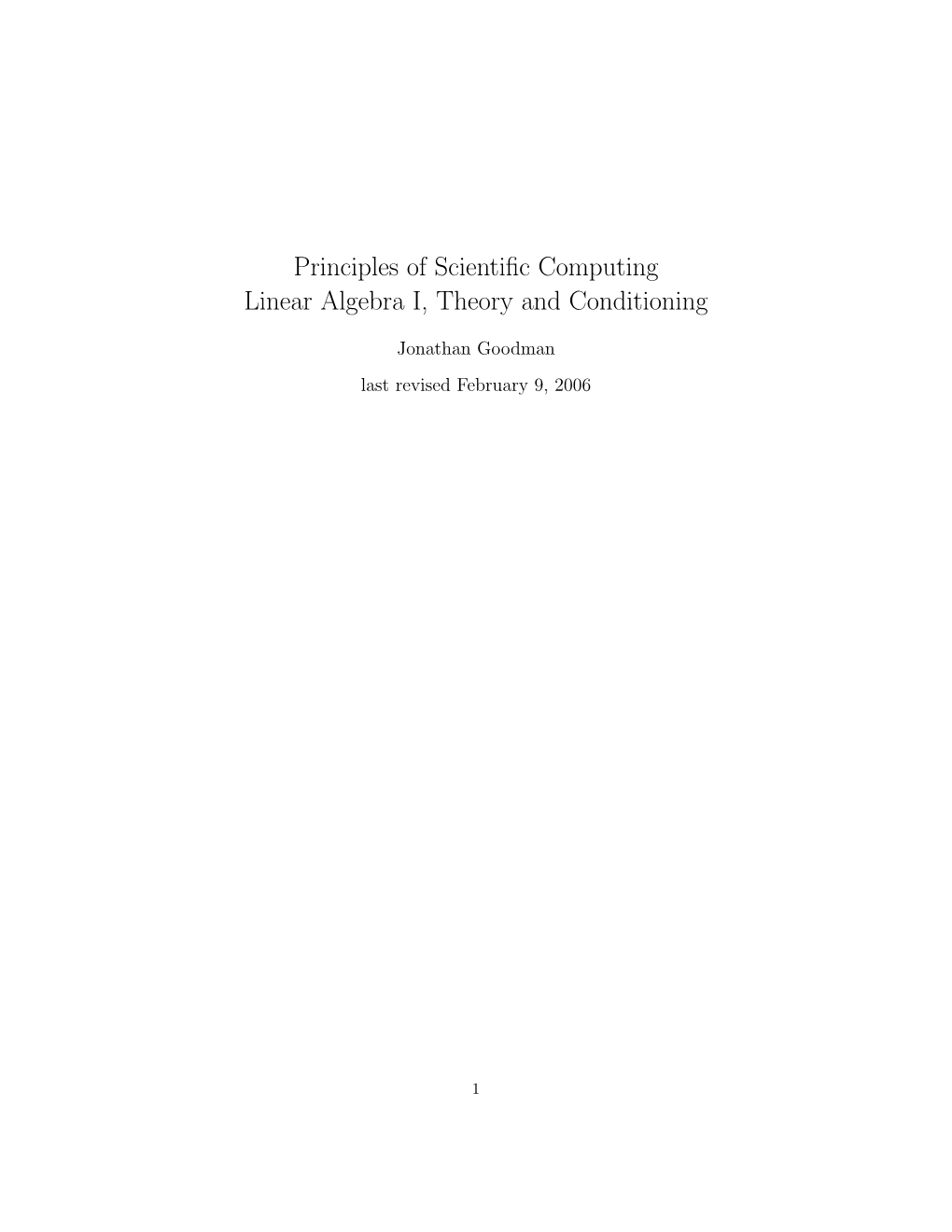 Principles of Scientific Computing Linear Algebra I, Theory And