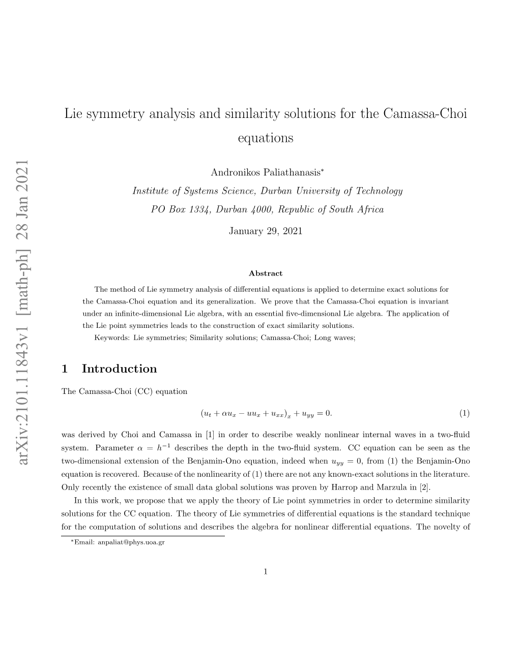 Lie Symmetry Analysis and Similarity Solutions for the Camassa-Choi
