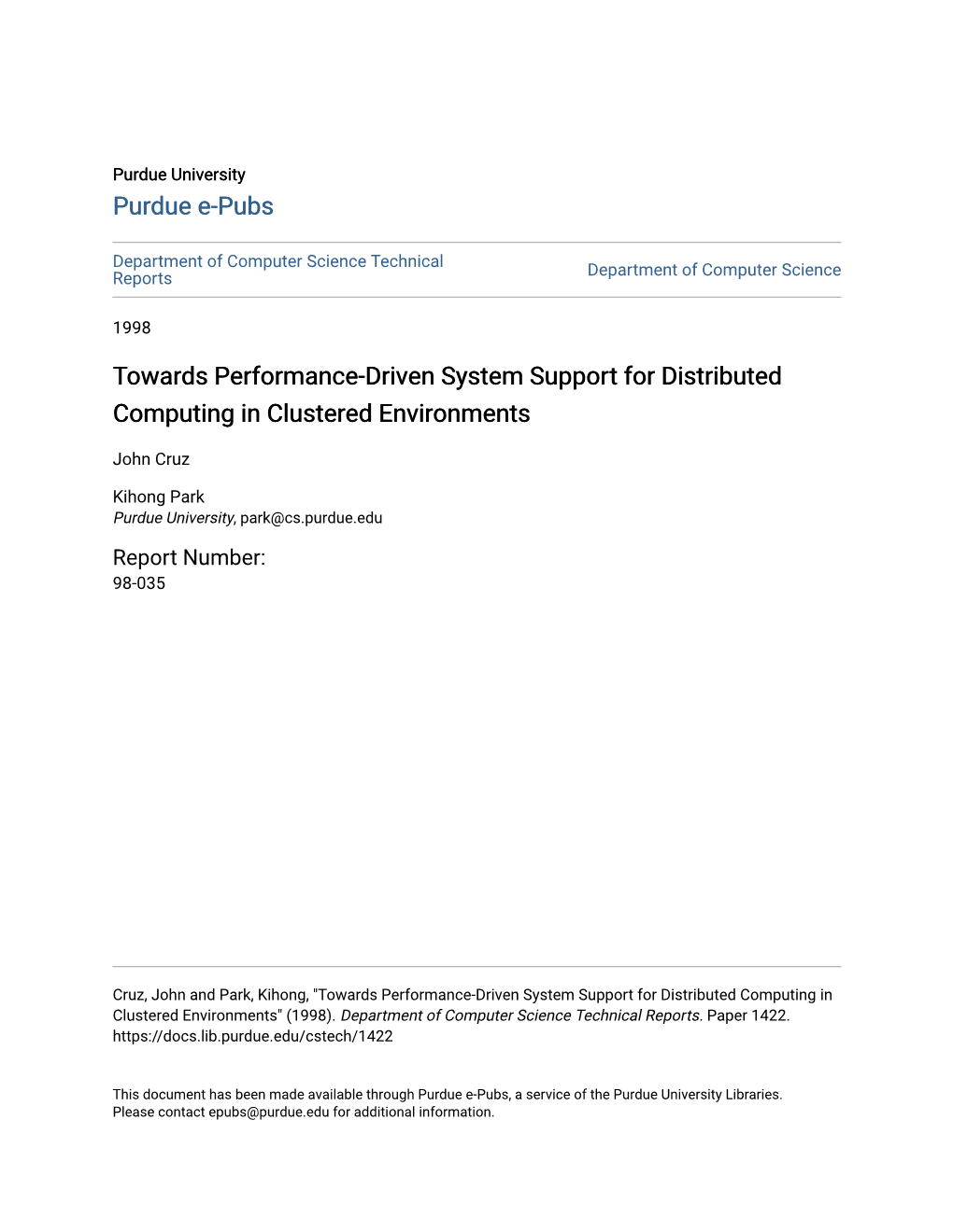 Towards Performance-Driven System Support for Distributed Computing in Clustered Environments