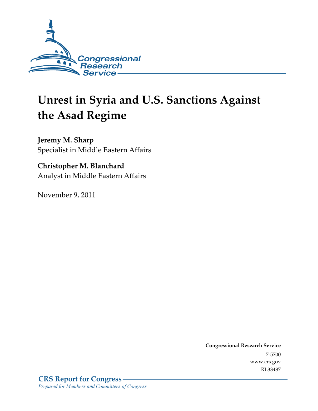Unrest in Syria and US Sanctions Against the Assad Regime