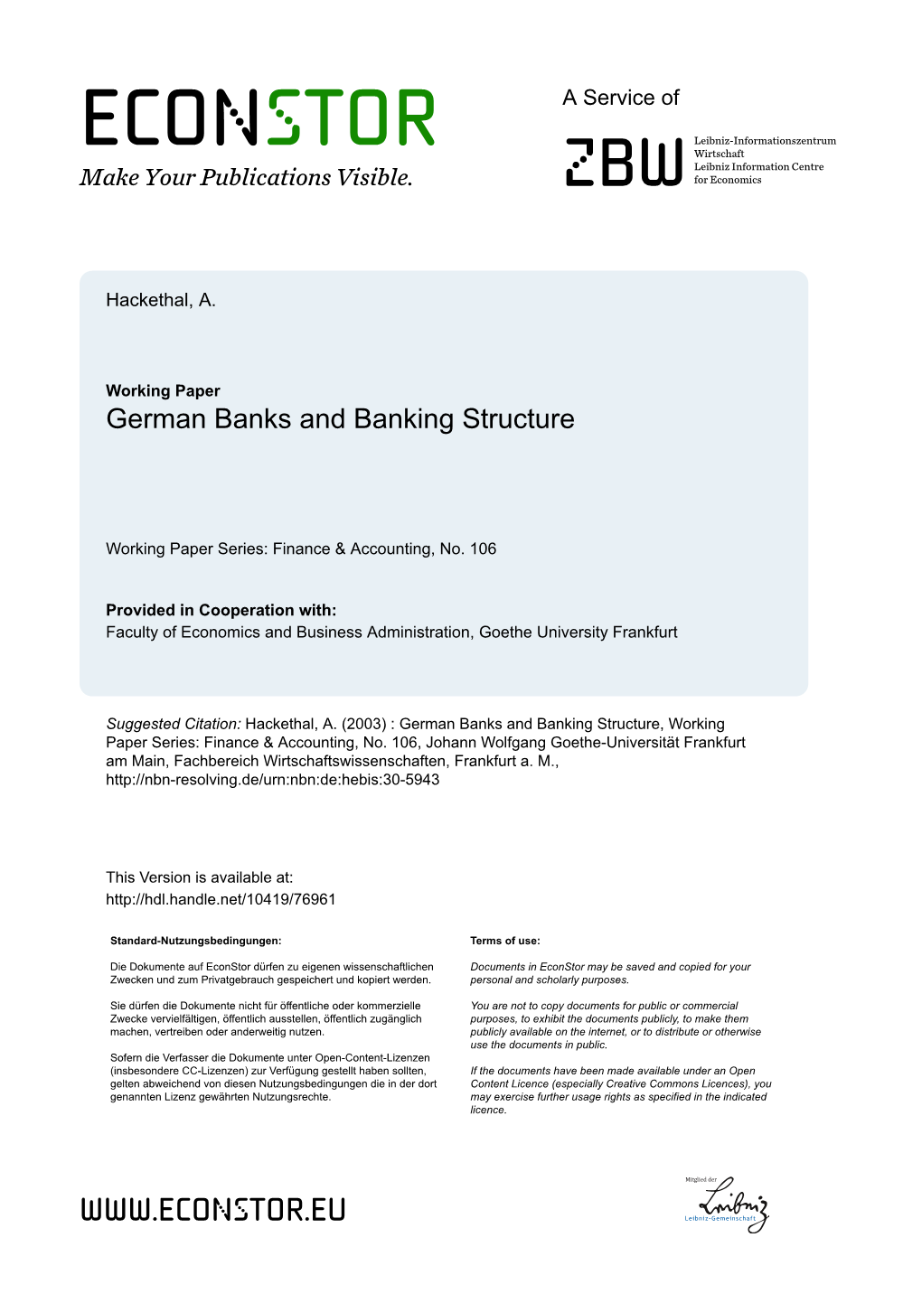 German Banks and Banking Structure