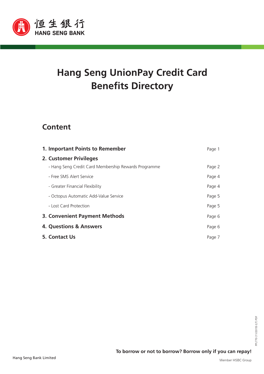 Hang Seng Unionpay Credit Card Benefits Directory