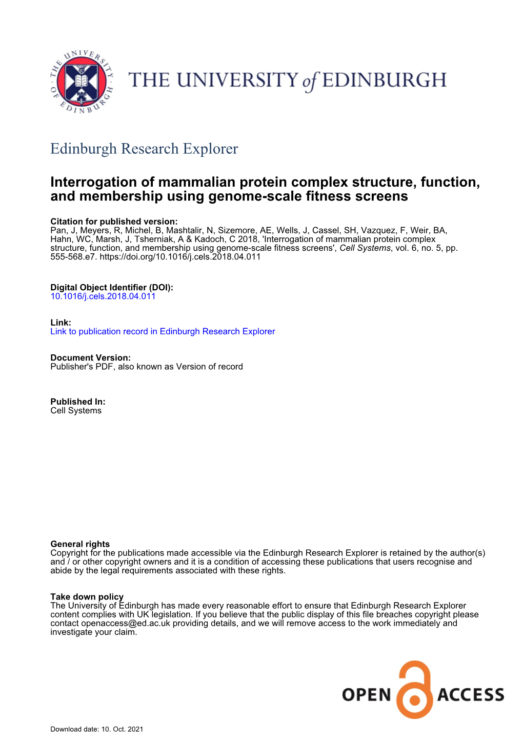 Interrogation of Mammalian Protein Complex Structure, Function, and Membership Using Genome-Scale Fitness Screens