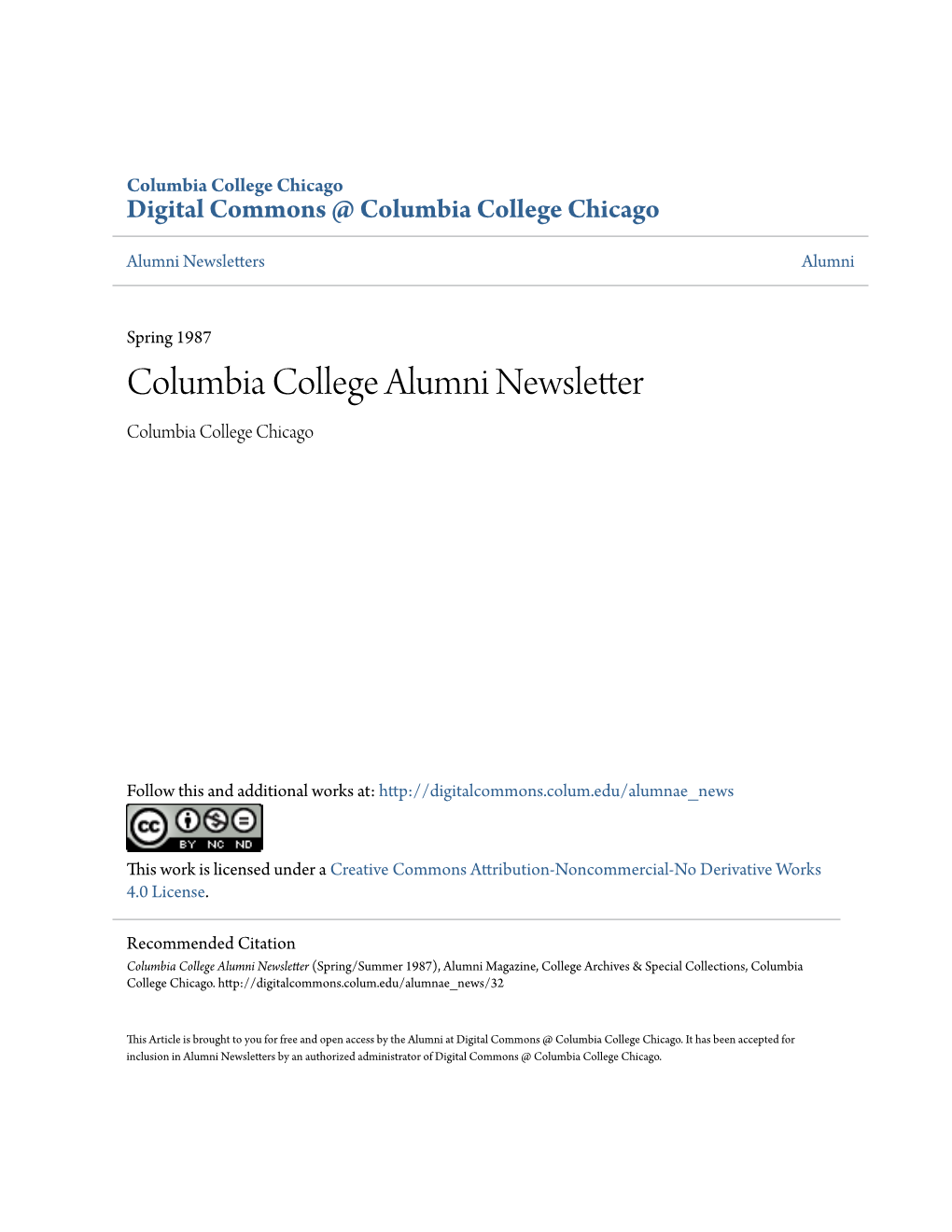 Columbia College Alumni Newsletter Columbia College Chicago