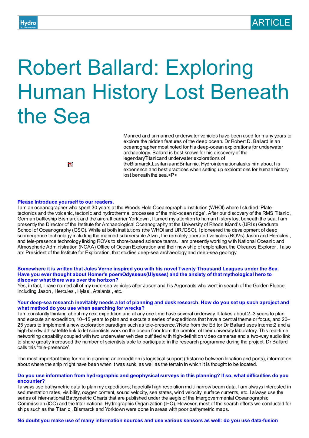 Robert Ballard: Exploring Human History Lost Beneath the Sea