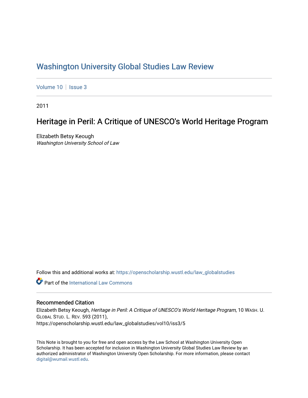 Heritage in Peril: a Critique of UNESCO's World Heritage Program