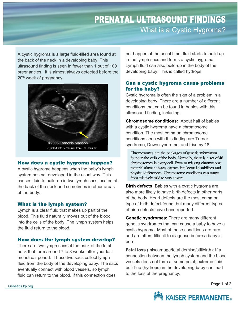 Prenatal Ultrasound Findings: What Is a Cystic Hygroma?