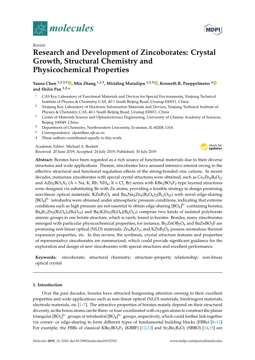 Crystal Growth, Structural Chemistry and Physicochemical Properties