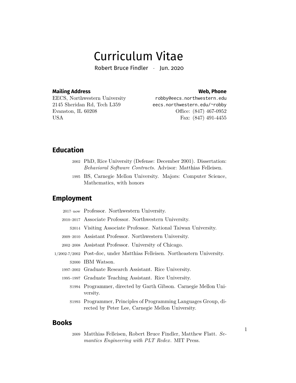Curriculum Vitae Robert Bruce Findler · Jun