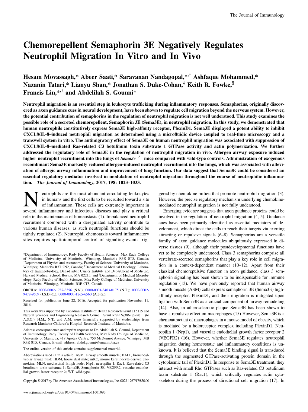 Chemorepellent Semaphorin 3E Negatively Regulates Neutrophil Migration in Vitro and in Vivo