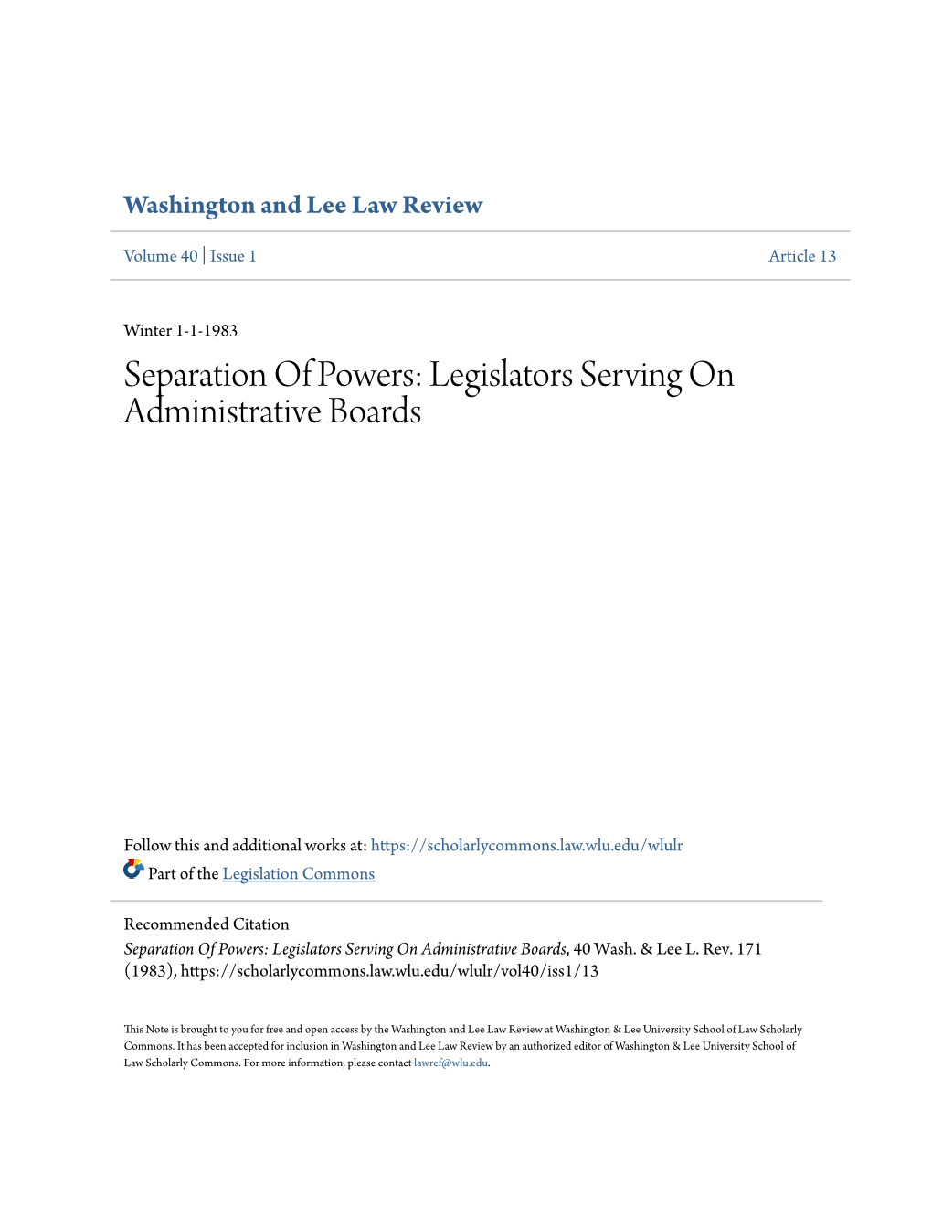 Separation of Powers: Legislators Serving on Administrative Boards