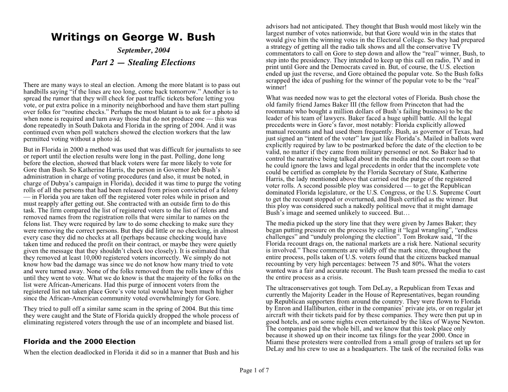 Writings on George W. Bush Would Give Him the Winning Votes in the Electoral College