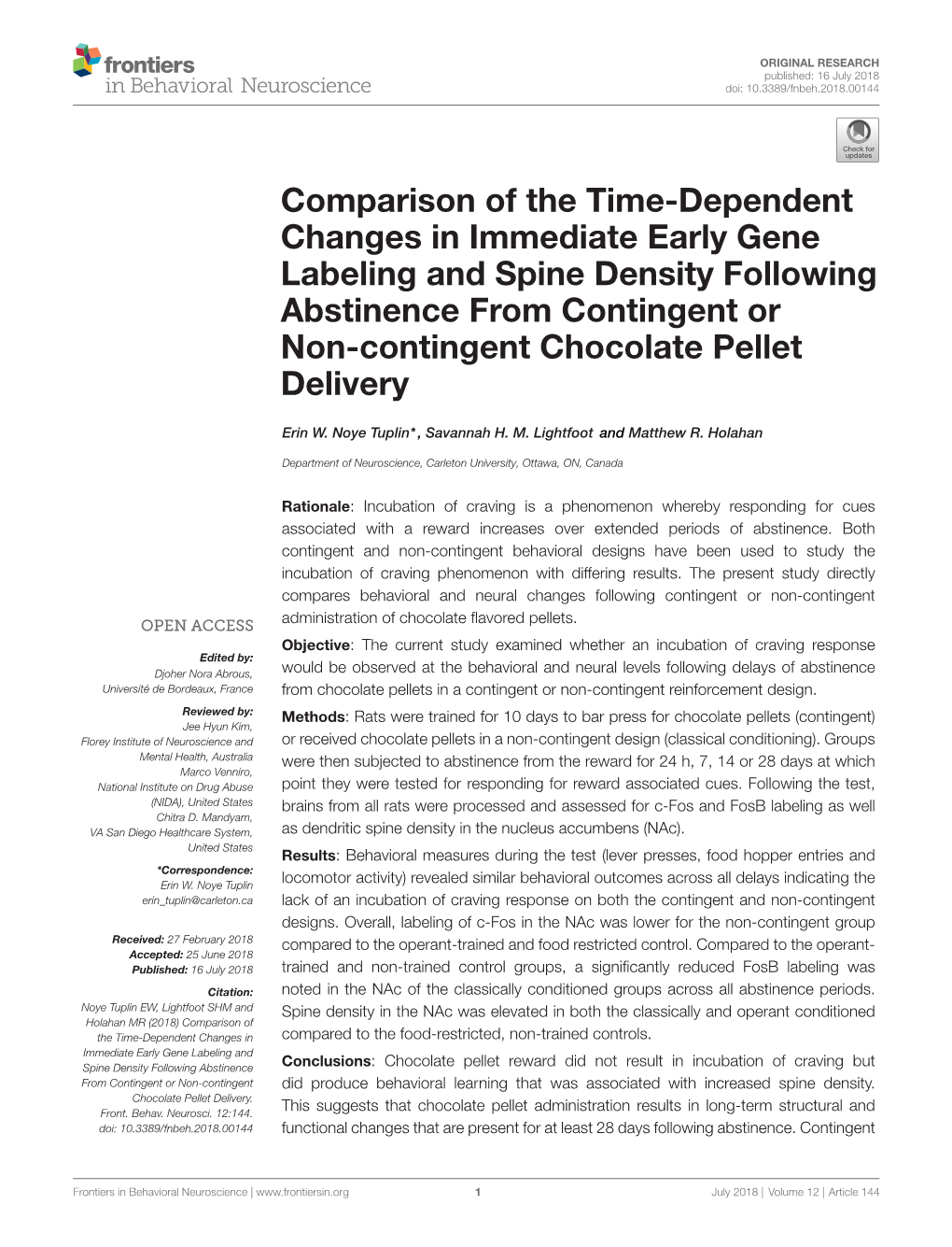 Comparison of the Time-Dependent Changes in Immediate Early Gene