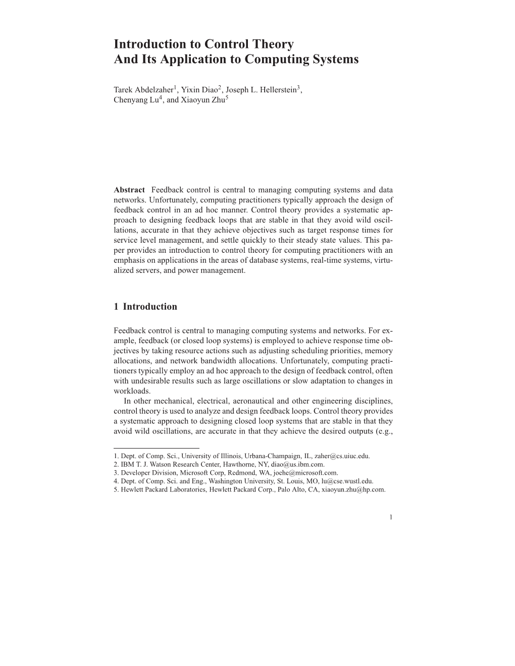 Control Theory and Its Application to Computing Systems