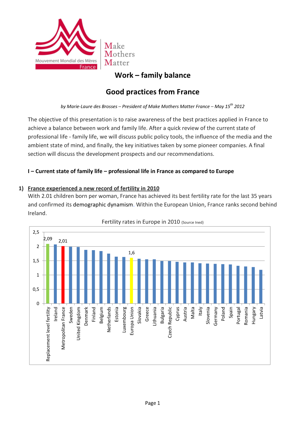 Work – Family Balance Good Practices from France