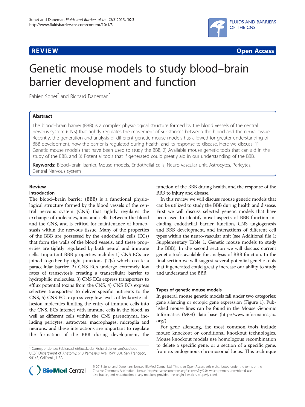 Genetic Mouse Models to Study Bloodłbrain Barrier Development