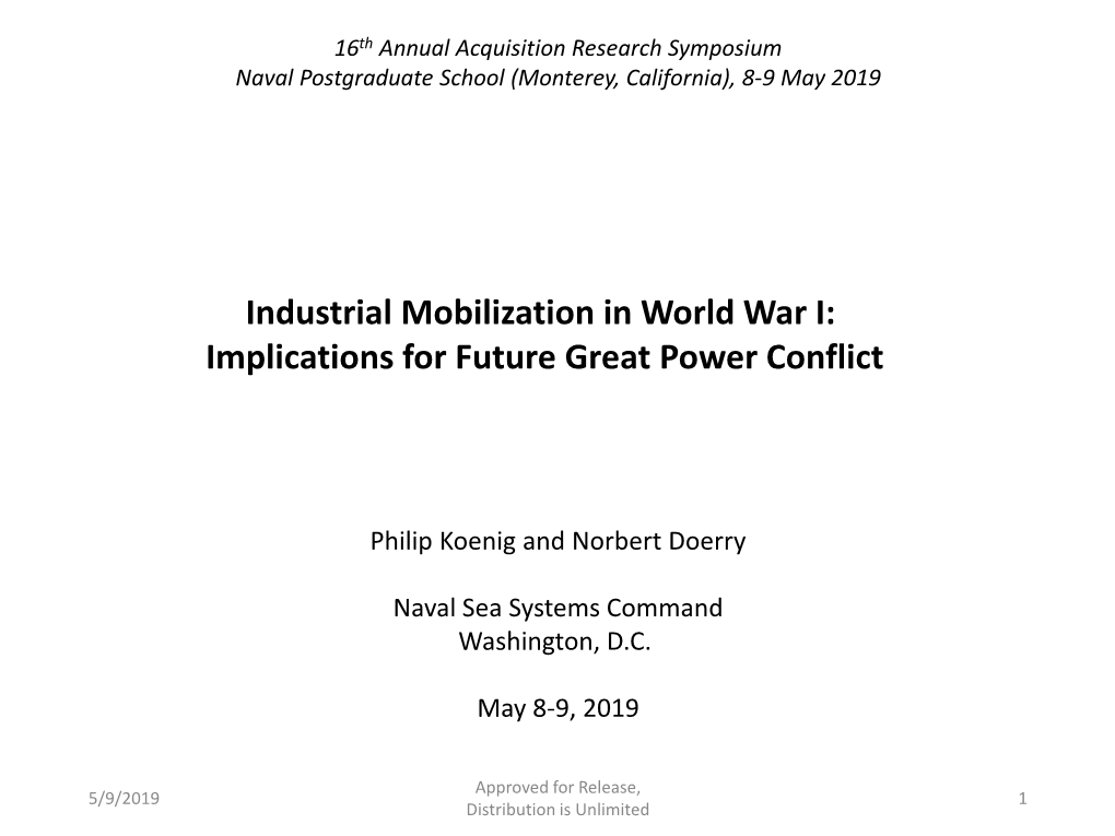 Industrial Mobililzation in World War I